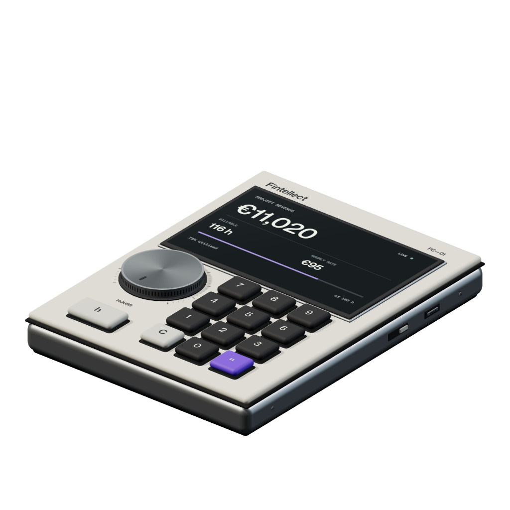 Fintellect FC–01: a precision financial instrument with an integrated display, aluminium time dial and numeric keypad